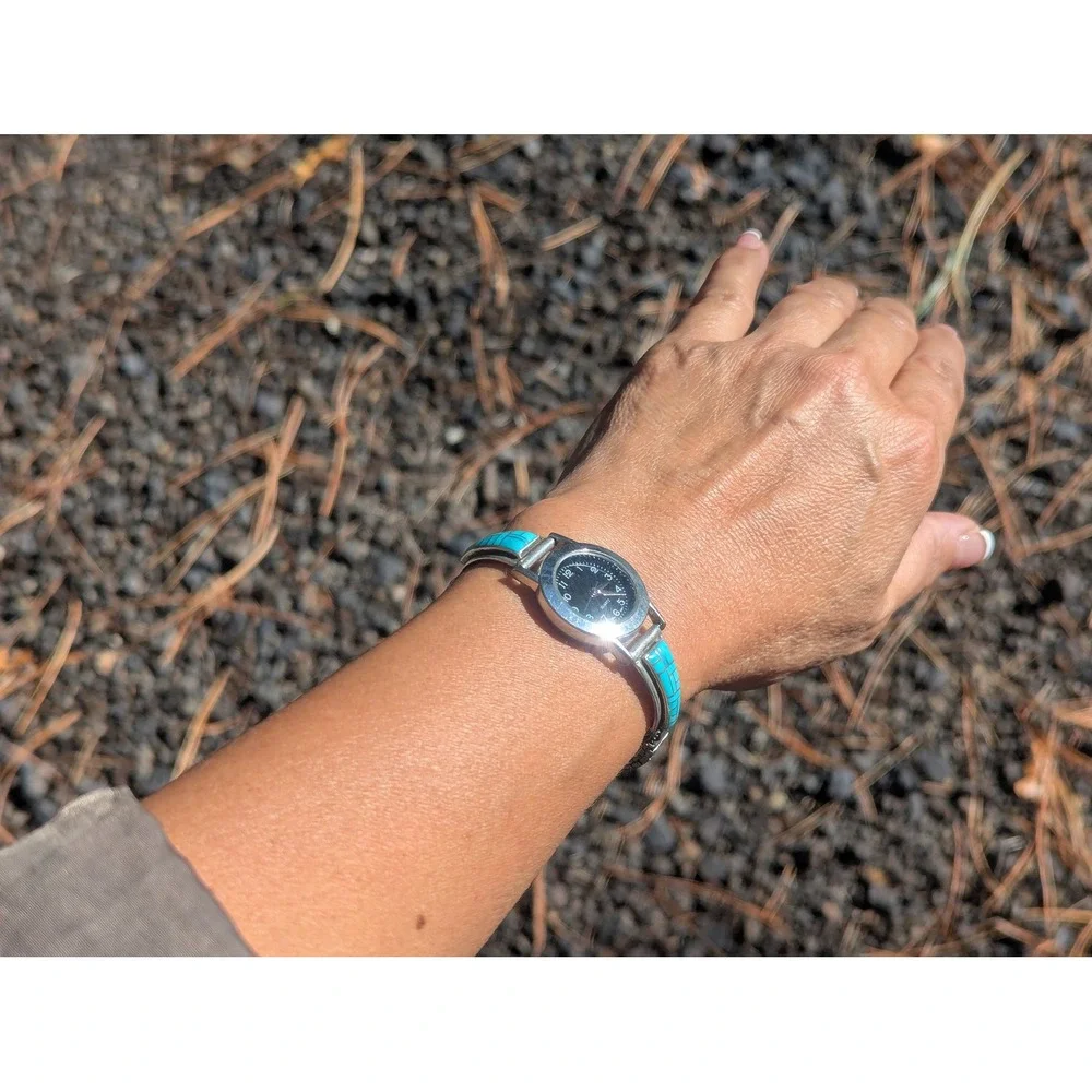 Handcrfafted Vintage Turquoise Inlay Stretch Band‎ Watch Southwest Accessory ***